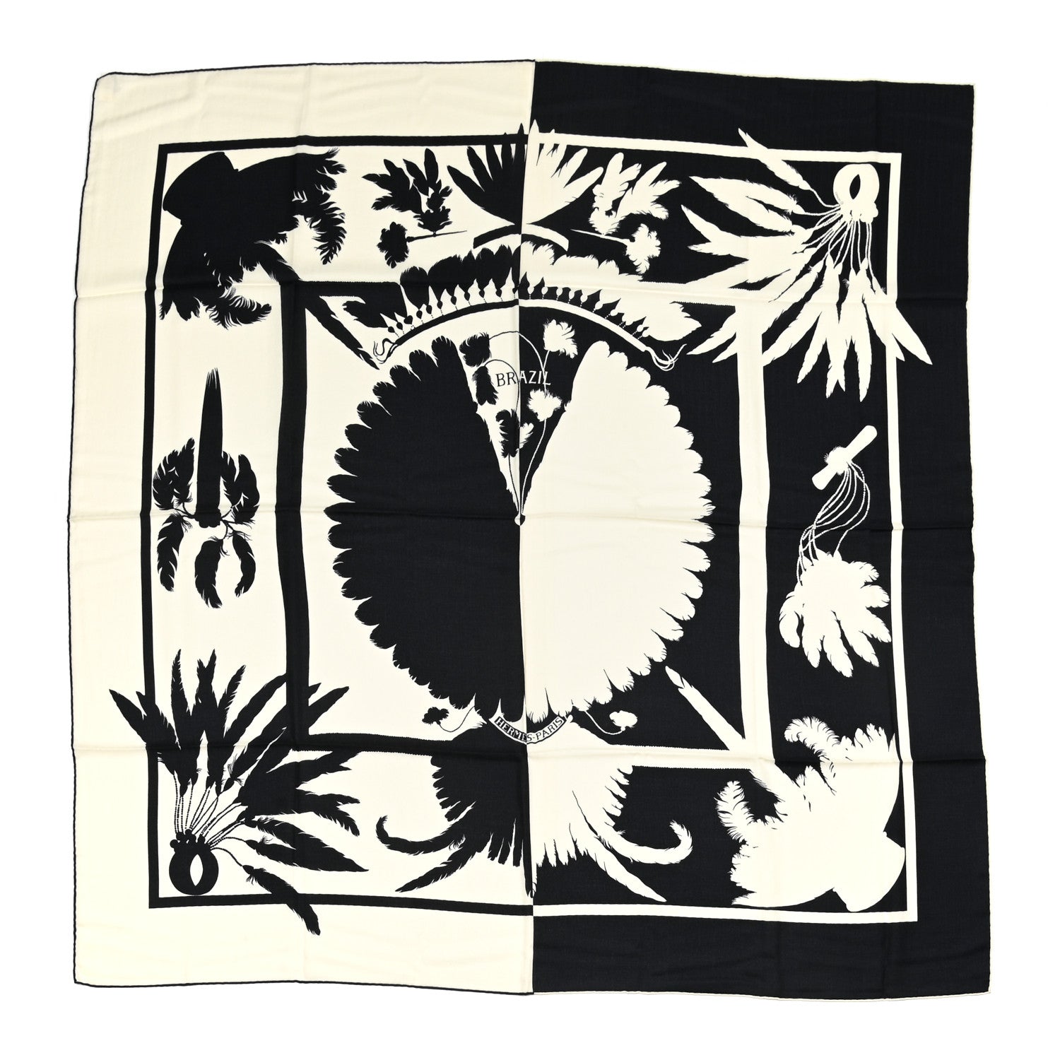 Hermes Cashmere Silk Brazil Tattoo Shawl 140 Bleu Black White 1 of 6