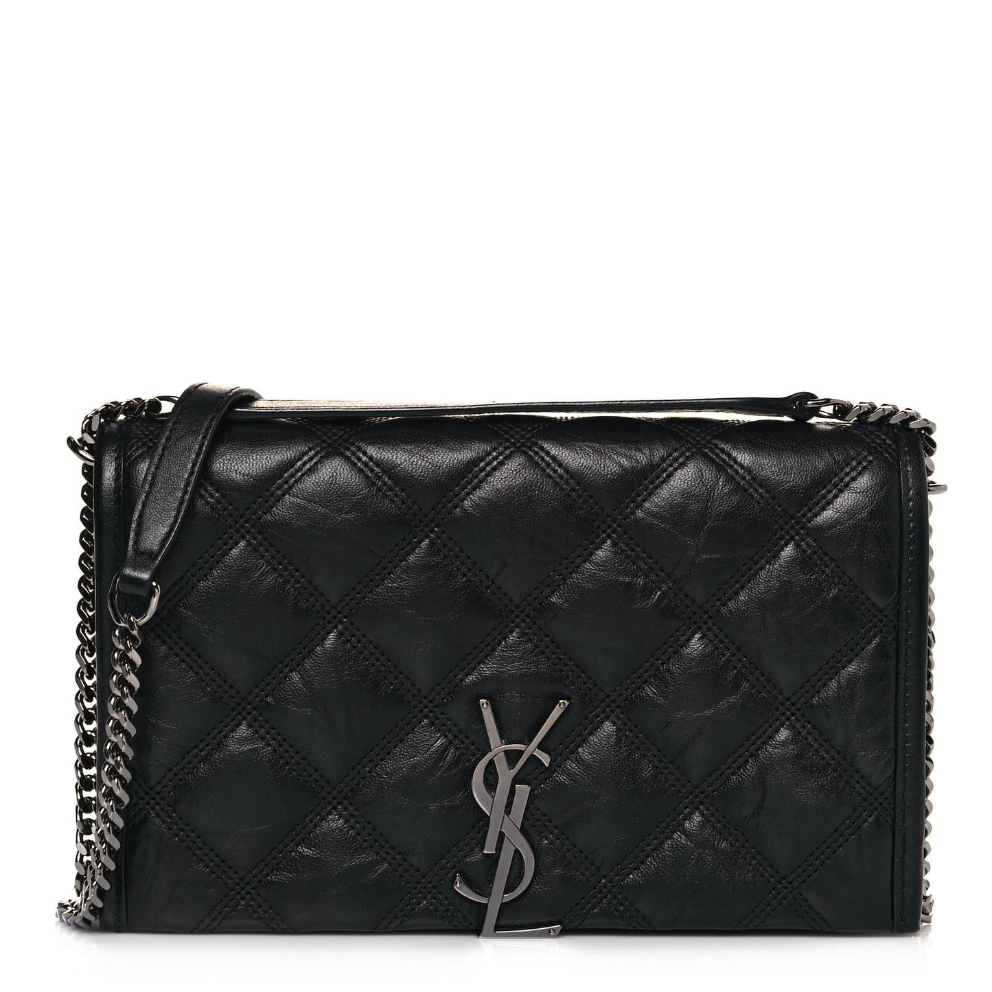 Lambskin Diamond Quilted Becky Chain Wallet Black