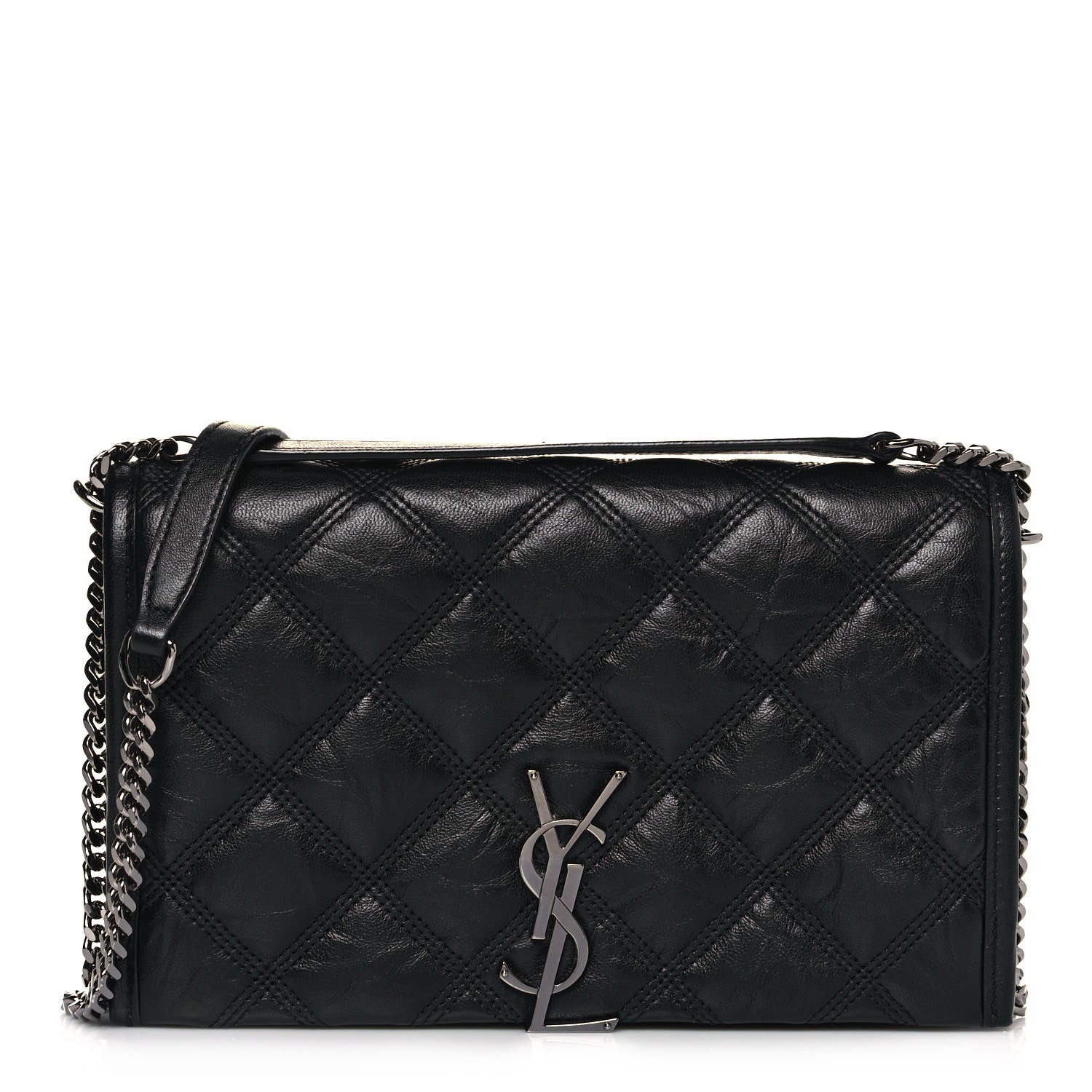 Saint Laurent Lambskin Diamond Quilted Becky Chain Wallet Black 1 of 13