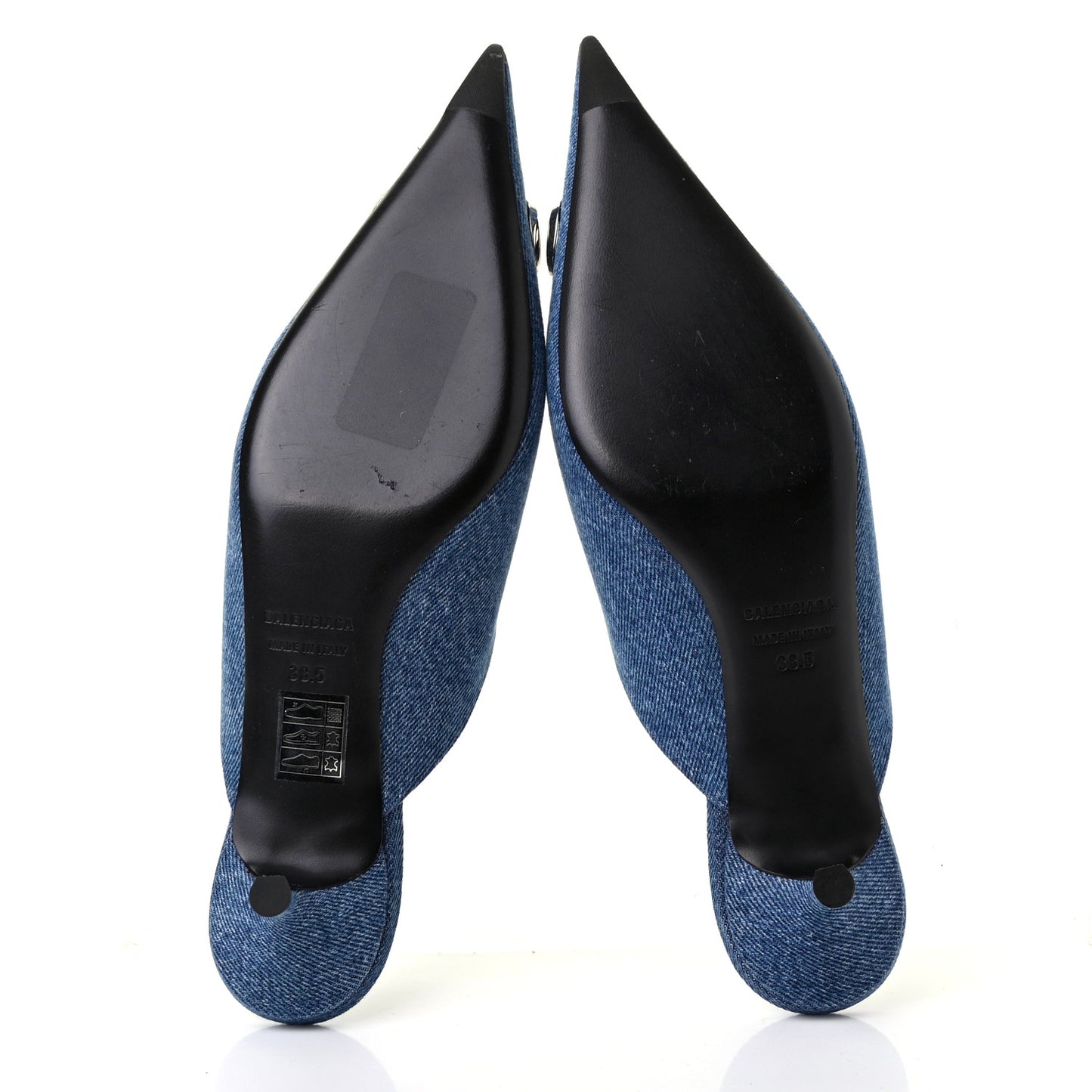 Japanese Vintage Denim BB Knife Pointed Toe 40mm Mules 38.5 Light Blue