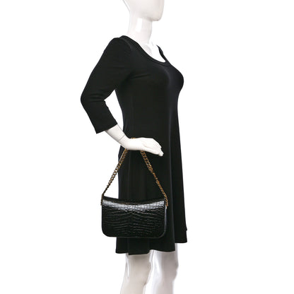 Saint Laurent Patent Calfskin Crocodile Embossed Elise Chain Shoulder Bag Black 2 of 10