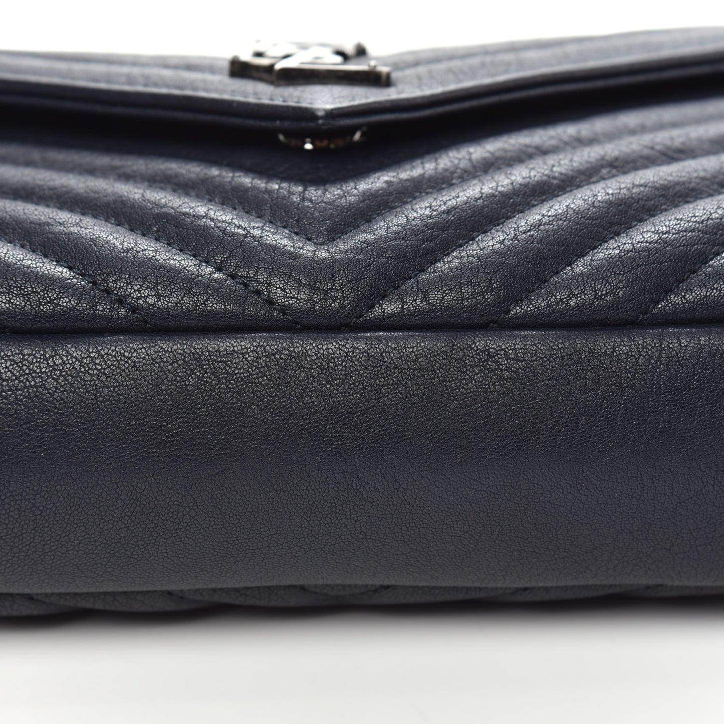 Sheepskin Matelasse Chevron Monogram Medium College Bag Deep Marine