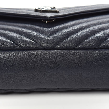 Saint Laurent Sheepskin Matelasse Chevron Monogram Medium College Bag Deep Marine 10 of 13