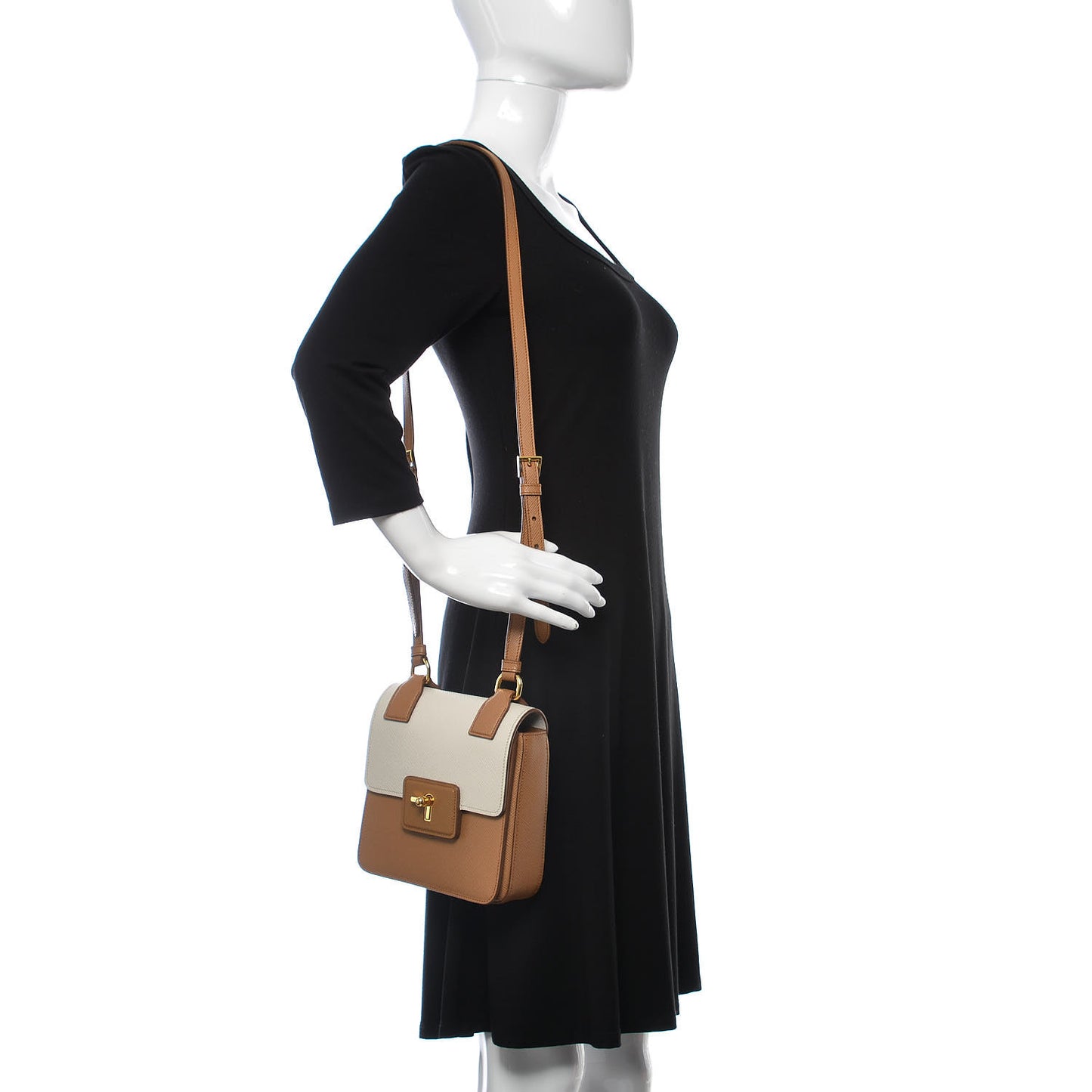 Saffiano Pattina Crossbody Bag Caramel Talco