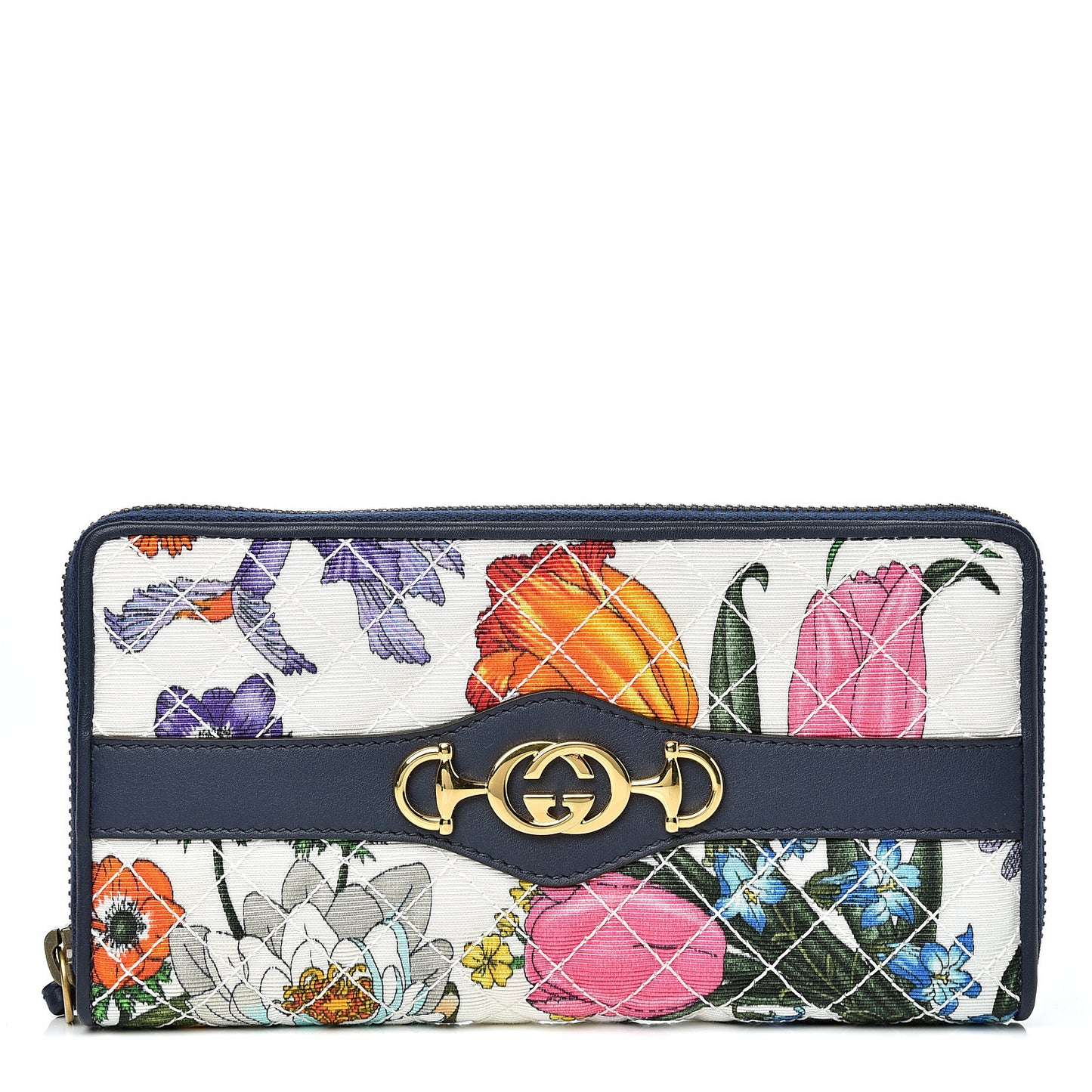 Canvas Flora Floral Trapuntata Zumi Zip Around Wallet Great White Multicolor Blue Agata