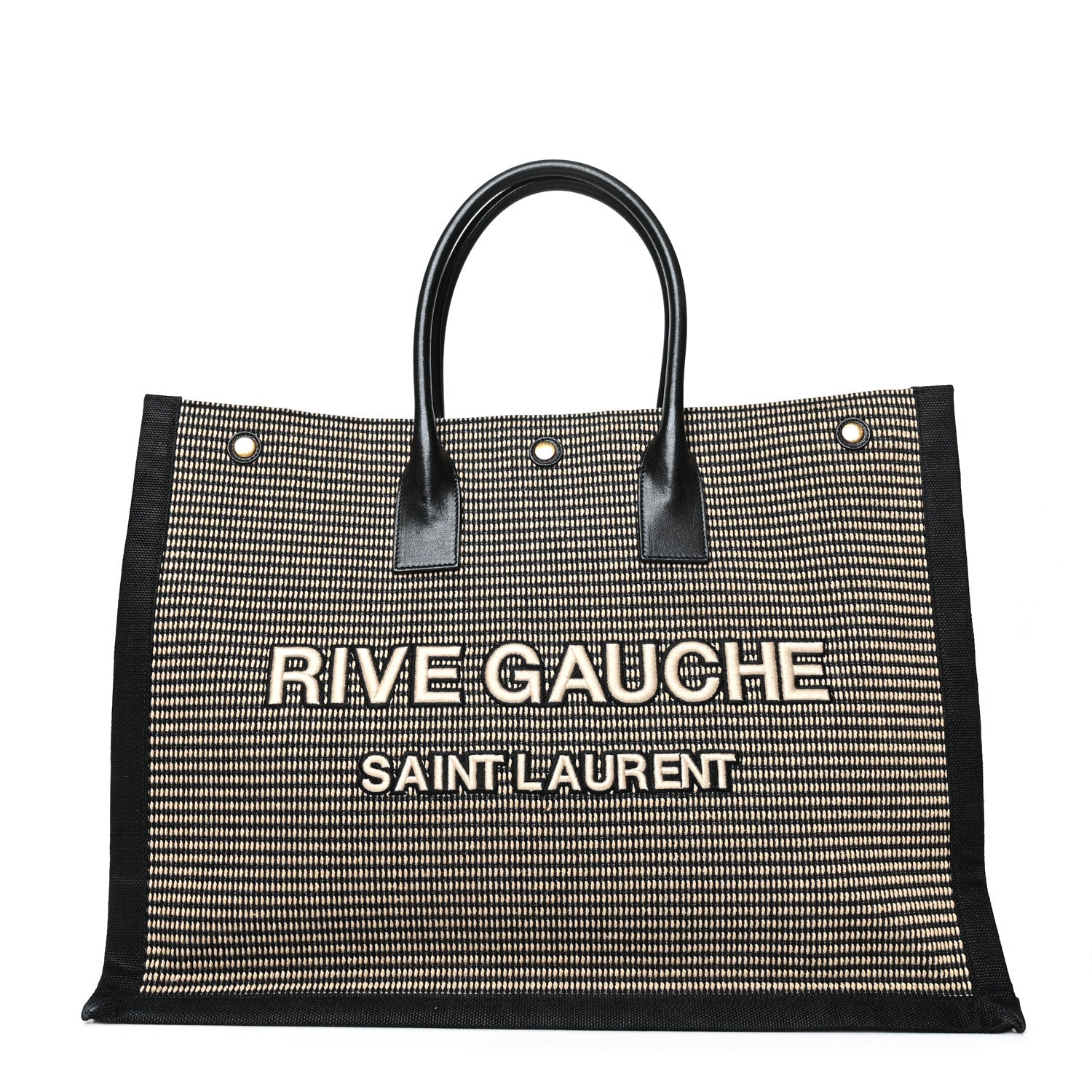 Saint Laurent Embroidered Cotton Linen Rive Gauche Noe Tote Black Beige 1 of 9