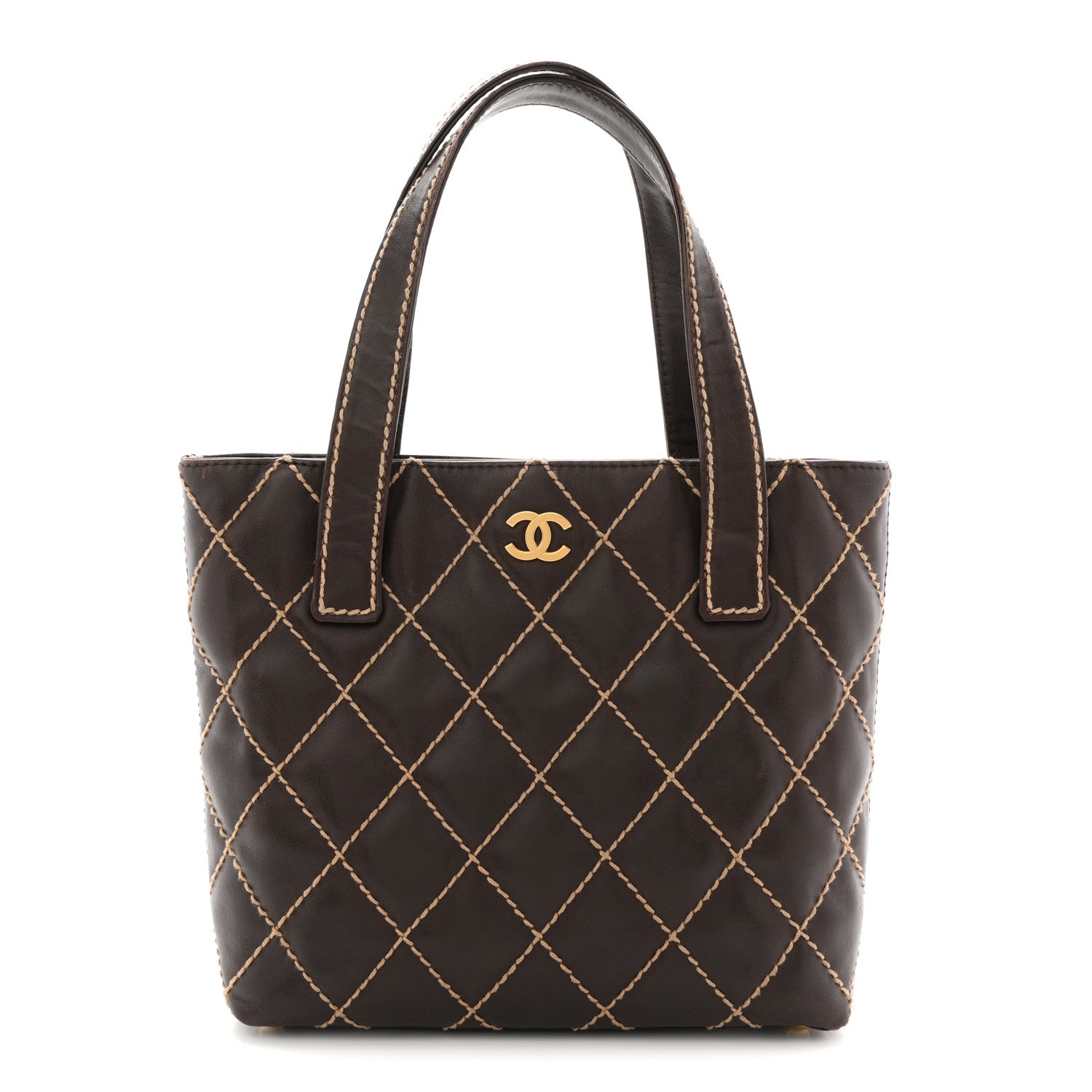 Chanel Calfskin Wild Stitch Tote Brown 1 of 11