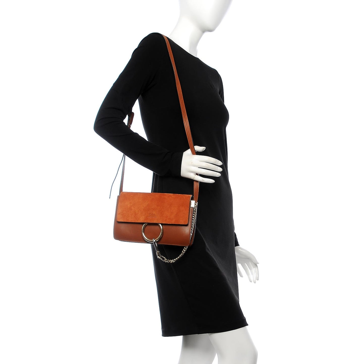Suede Calfskin Small Faye Shoulder Bag Tobacco