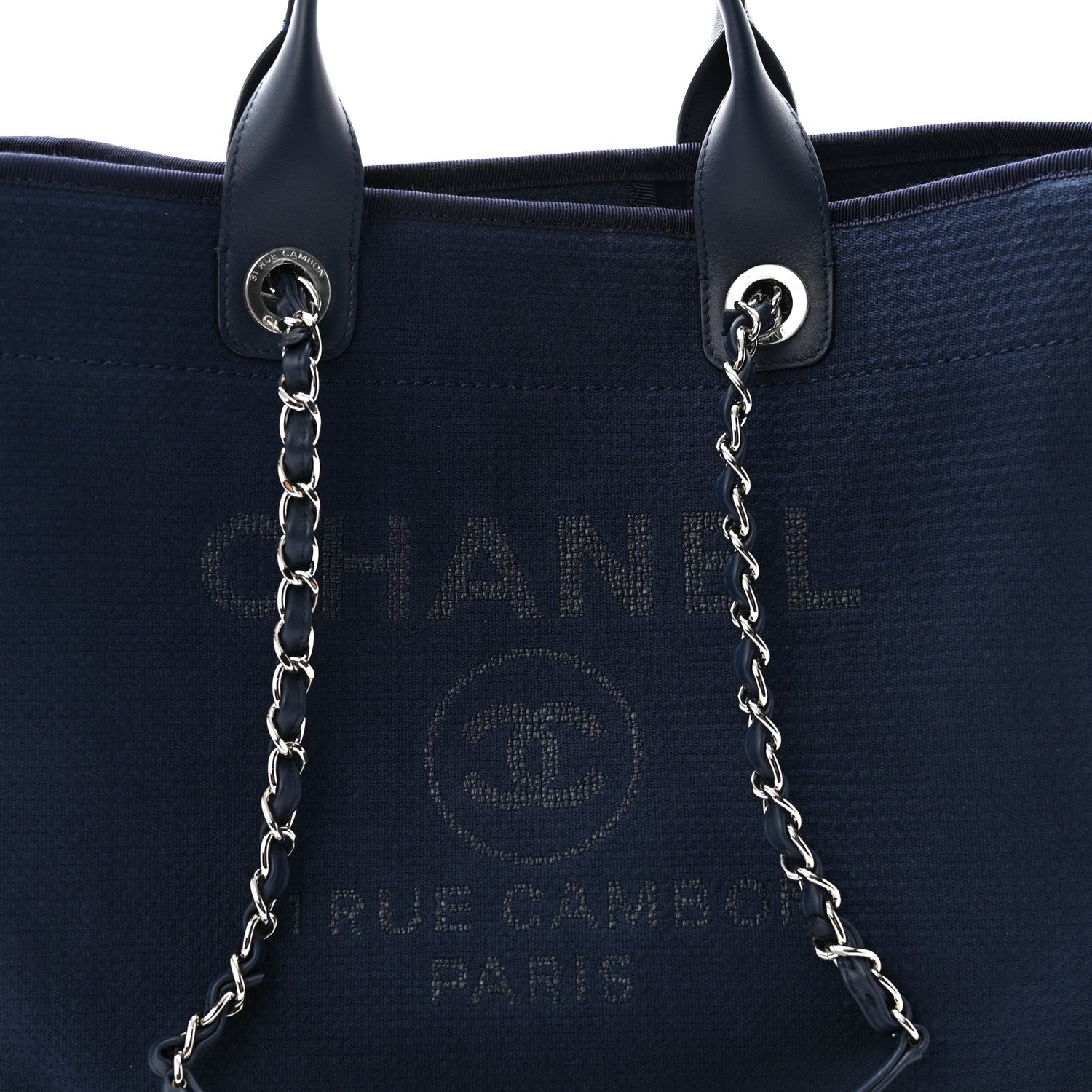 Chanel Mixed Fibers Calfskin Medium Deauville Tote Navy Blue 9 of 11