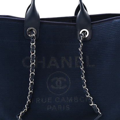 Chanel Mixed Fibers Calfskin Medium Deauville Tote Navy Blue 9 of 11