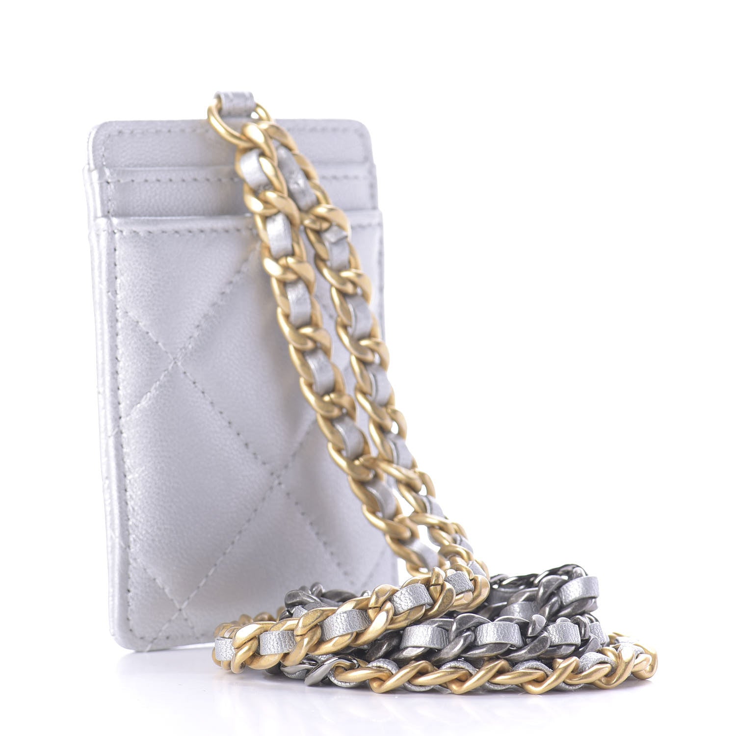 Chanel Metallic Goatskin Quilted 19 Card Holder On Chain Silver 3 of 10
