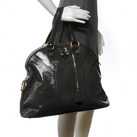 Saint Laurent Patent Leather Oversized Muse Grey 2 of 6