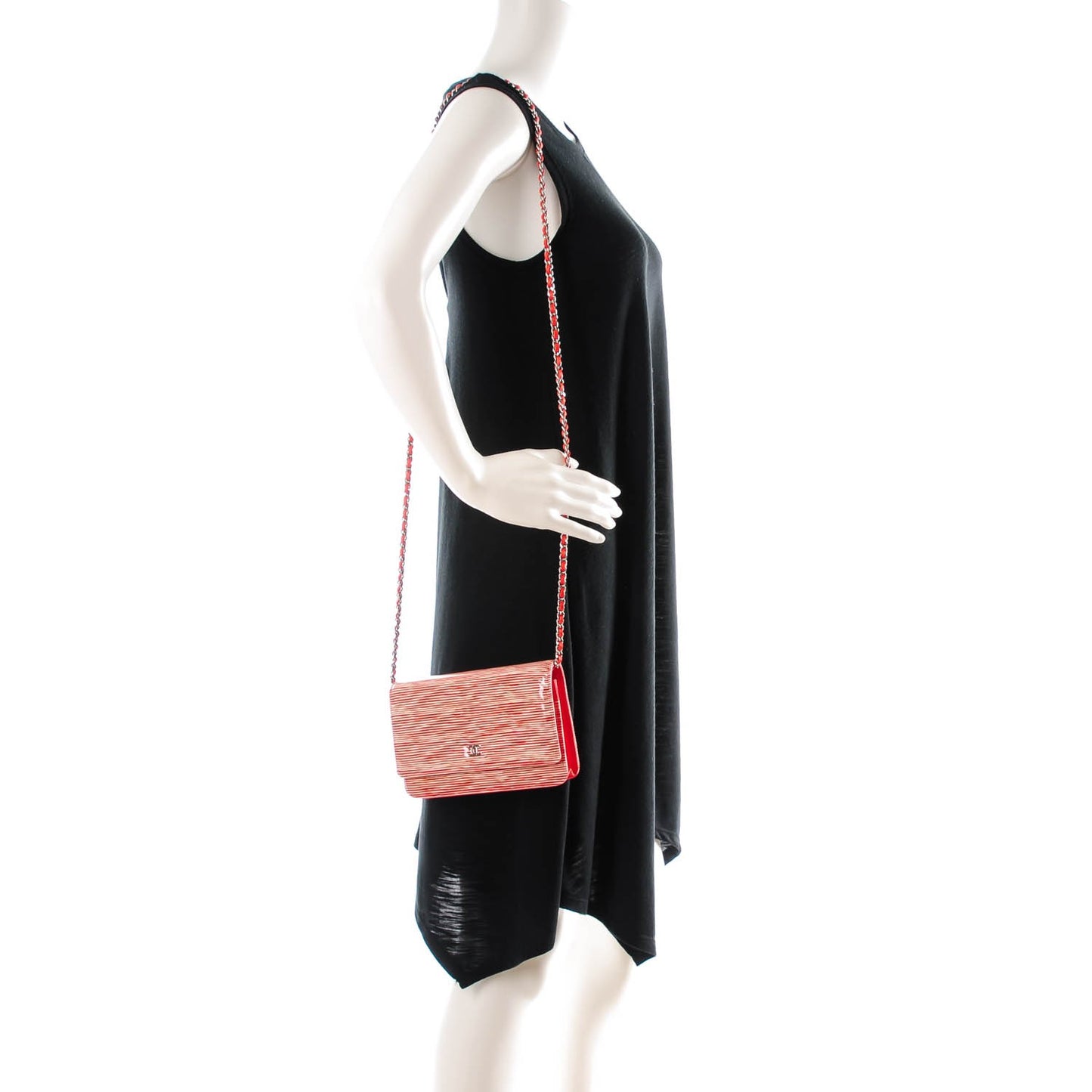 Patent Striped Wallet On Chain WOC Red