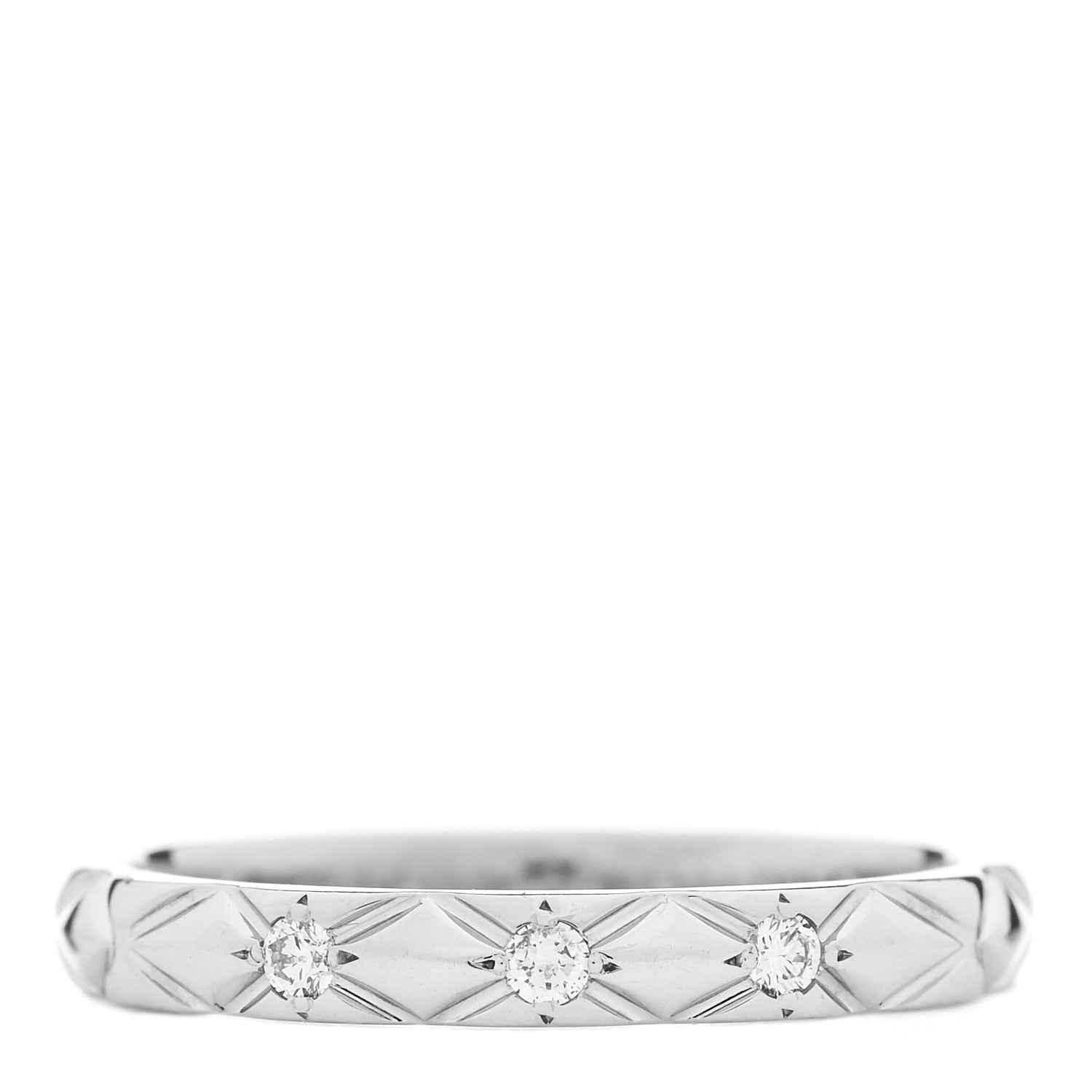 Chanel Platinum Diamond Small Matelasse Ring 48 4.5 1 of 6