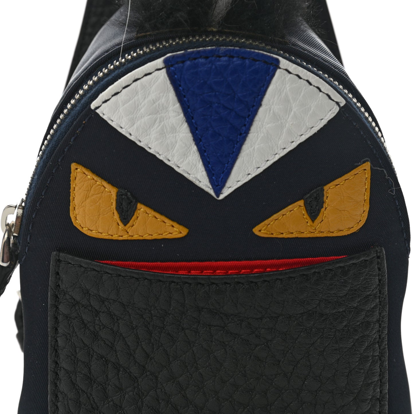 Nylon Cuoio Romano Nutria Fox Fur Monster Eyes Mini Backpack Charm Blue Black Multicolor