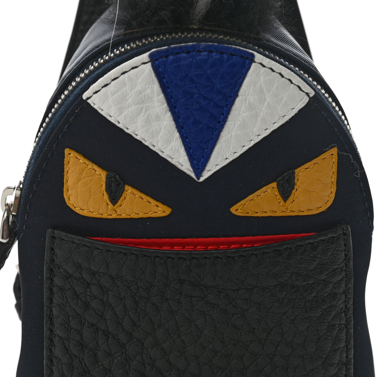 Fendi Nylon Cuoio Romano Nutria Fox Fur Monster Eyes Mini Backpack Charm Blue Black Multicolor 7 of 9