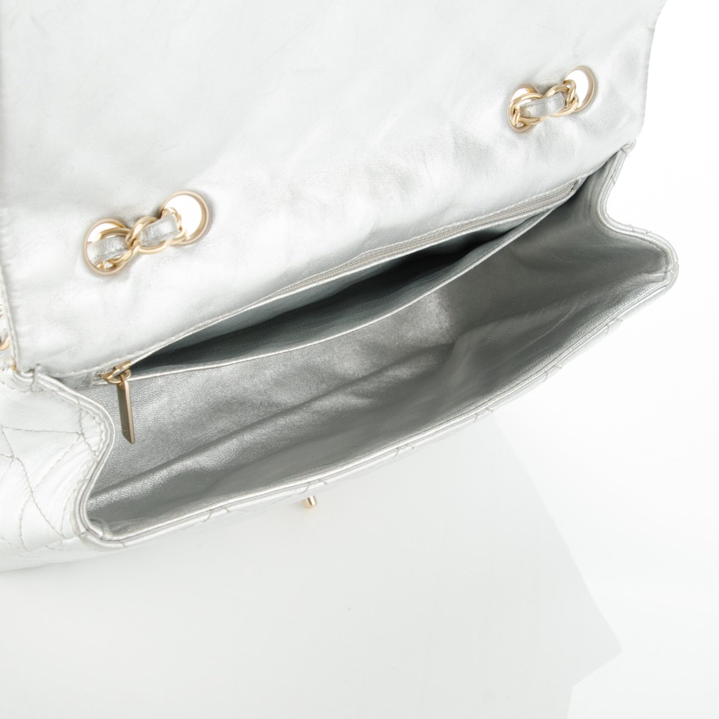 Metallic Lambskin Quilted Jumbo Single Flap Silver