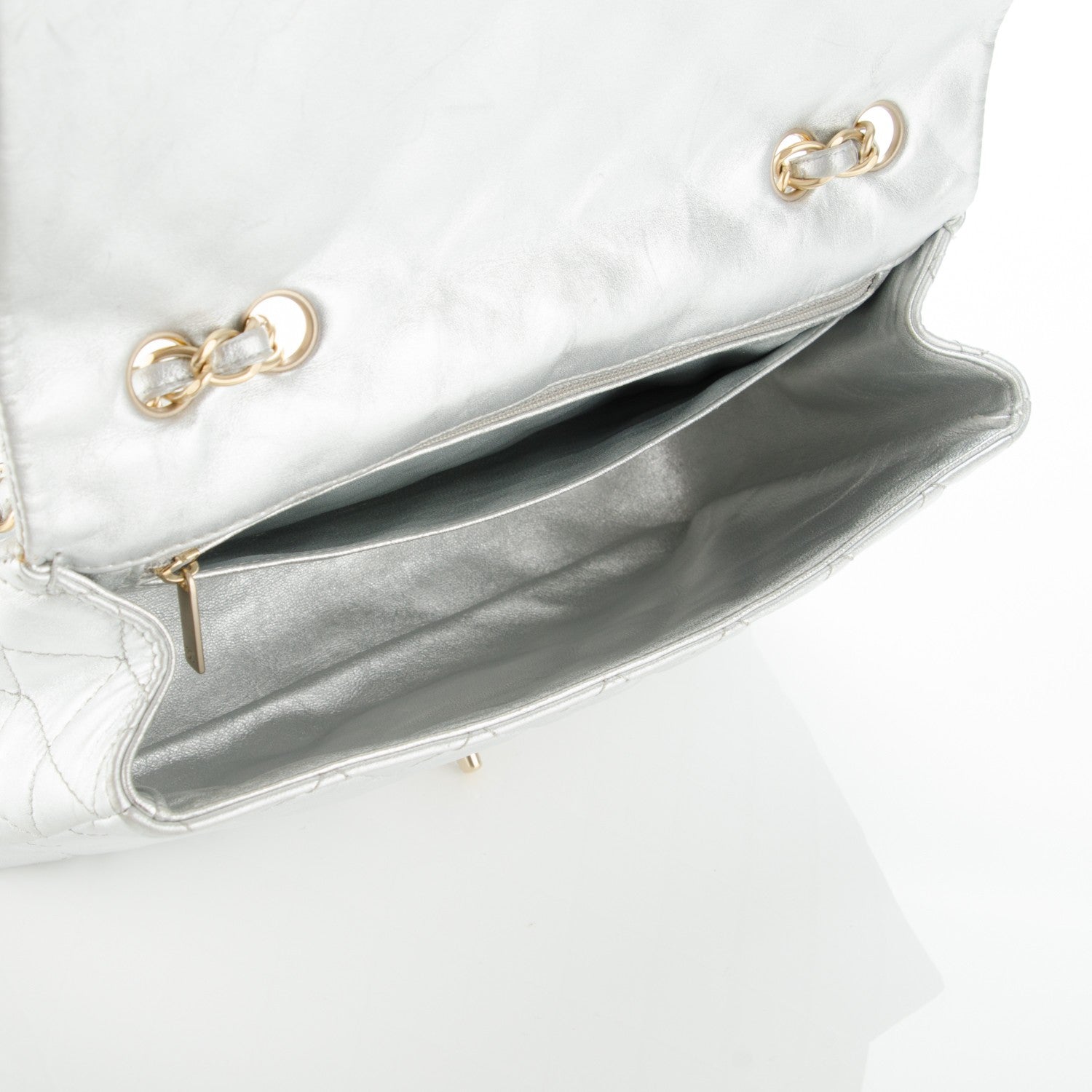 Chanel Metallic Lambskin Quilted Jumbo Single Flap Silver 5 of 7