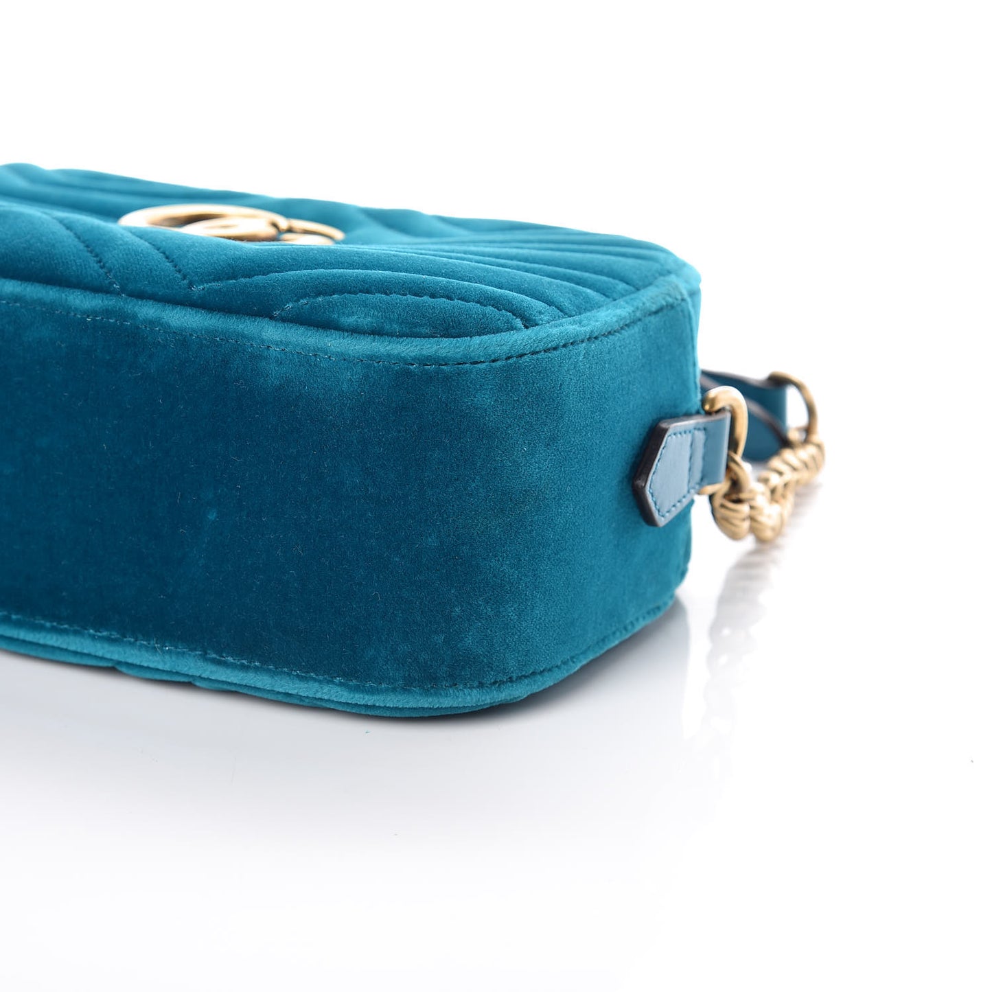 Velvet Matelasse Small GG Marmont Chain Shoulder Bag Pavone Cyan