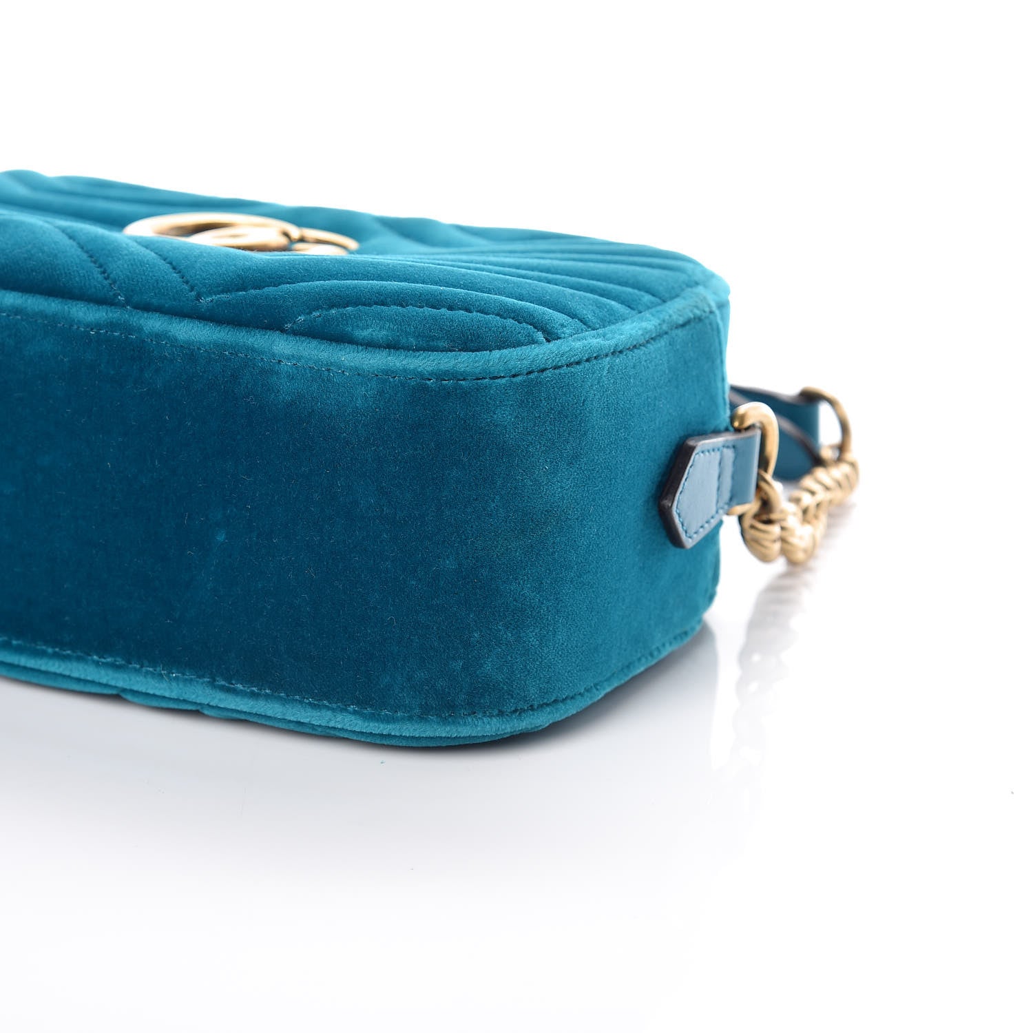 Gucci Velvet Matelasse Small GG Marmont Chain Shoulder Bag Pavone Cyan 9 of 10