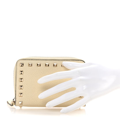 Valentino Garavani Pebbled Calfskin Rockstud Compact Zip Around Wallet Light Ivory 2 of 7