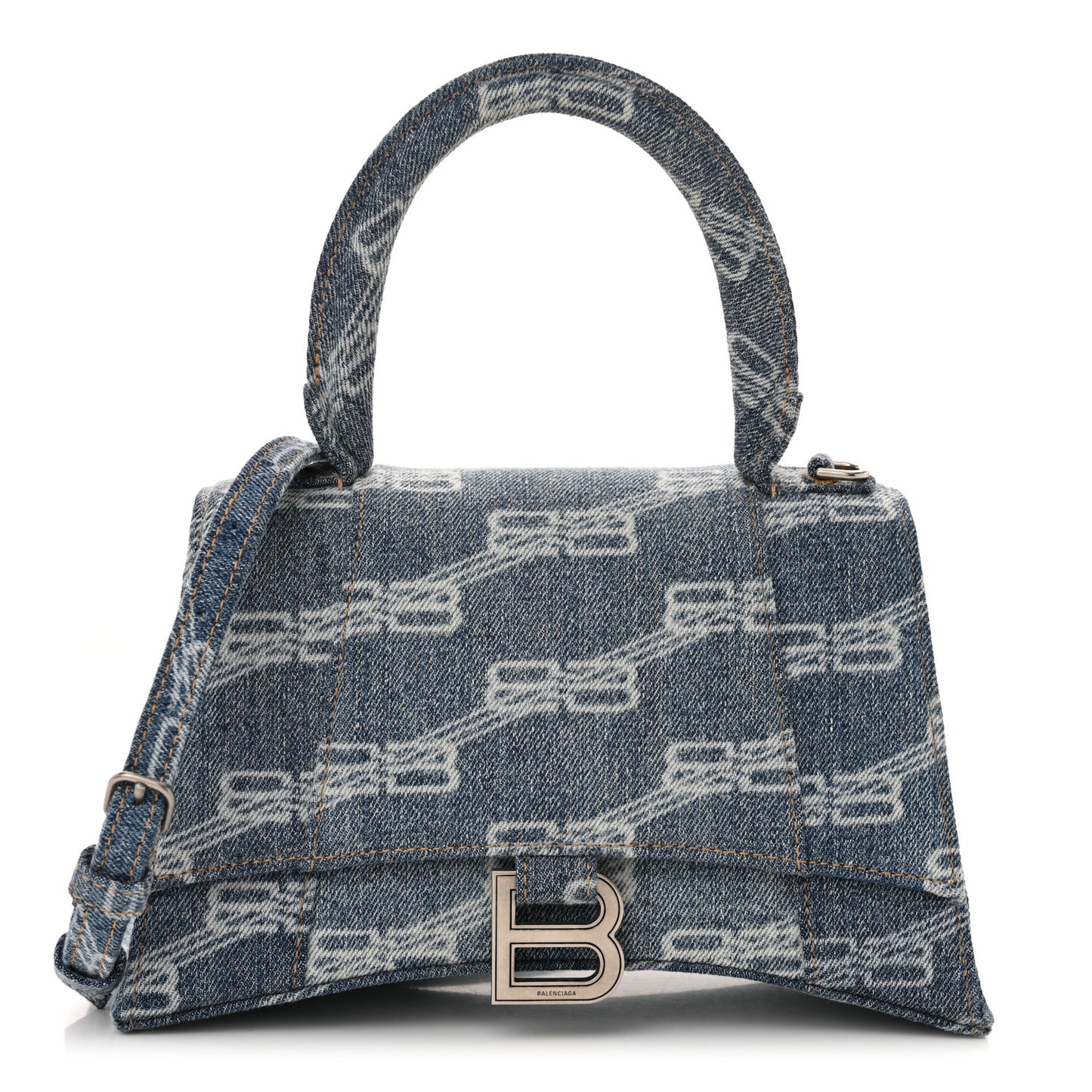 Denim BB Monogram Small Hourglass Top Handle Bag Blue