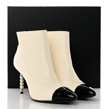 Chanel Lambskin Patent Calfskin Pearl Cap Toe Short Boots 42 Ivory Black 9 of 9