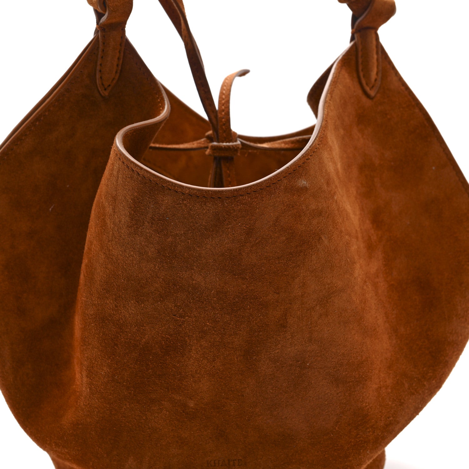 Khaite Suede Calfskin Mini Lotus Tote Caramel 7 of 9