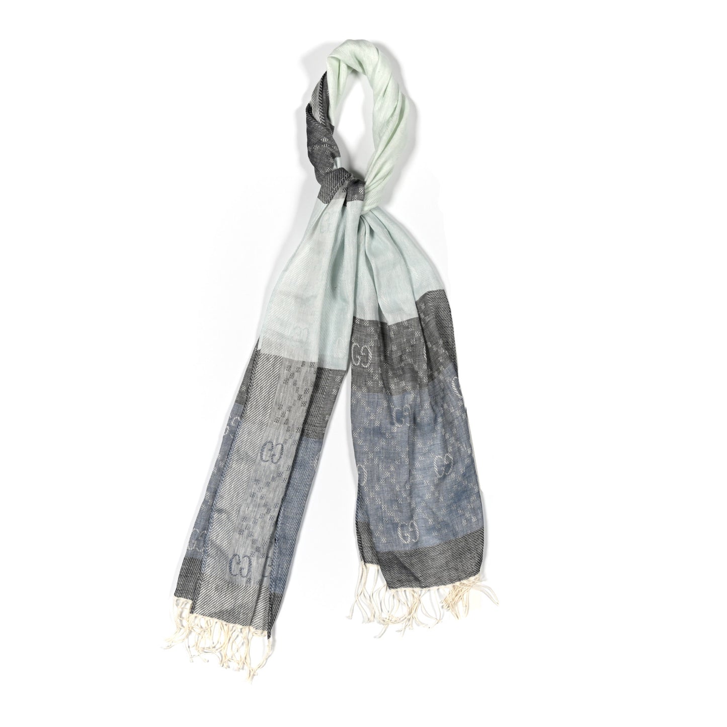 Linen Cotton GG Monogram Scarf Blue Green