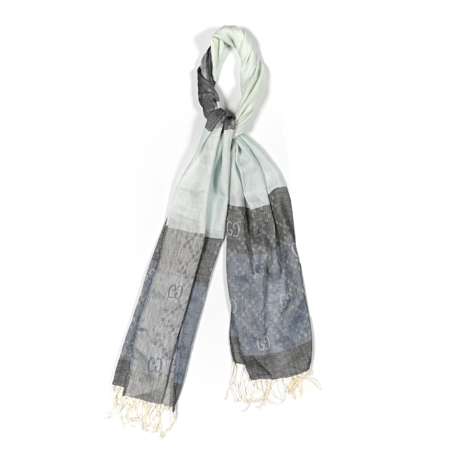 Gucci Linen Cotton GG Monogram Scarf Blue Green 1 of 4