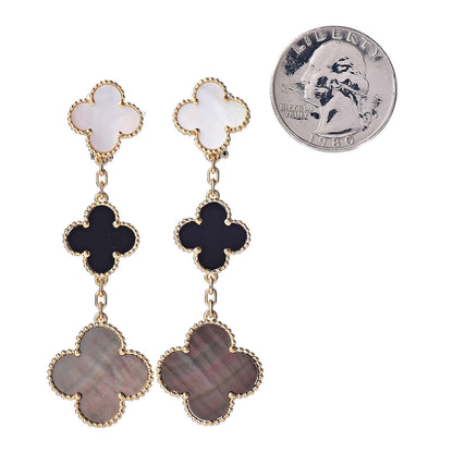 Van Cleef & Arpels 18K Yellow Gold Mother of Pearl Black Onyx 3 Motifs Magic Alhambra Earrings 2 of 4