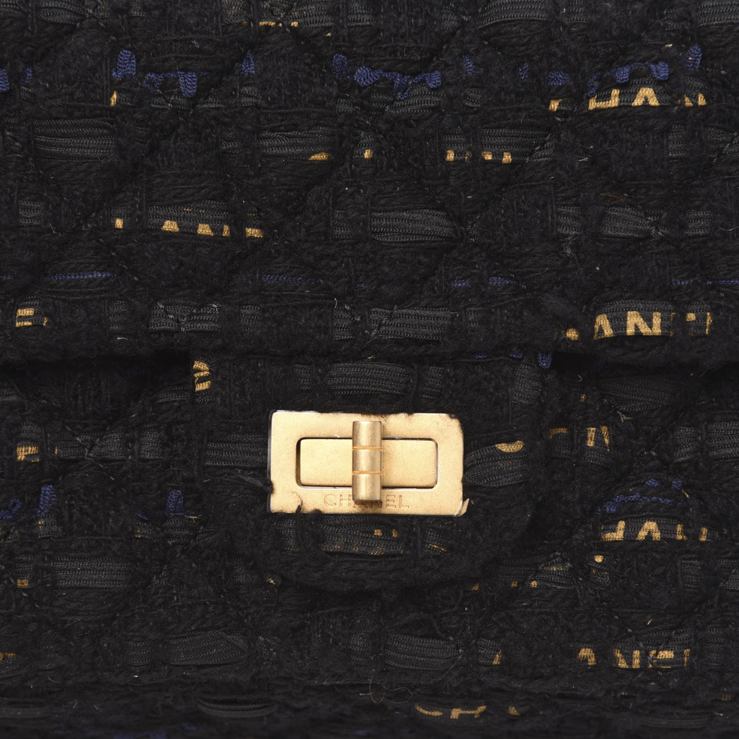 Chanel Tweed Quilted Mini 2.55 Reissue Flap Black Gold Navy 10 of 10