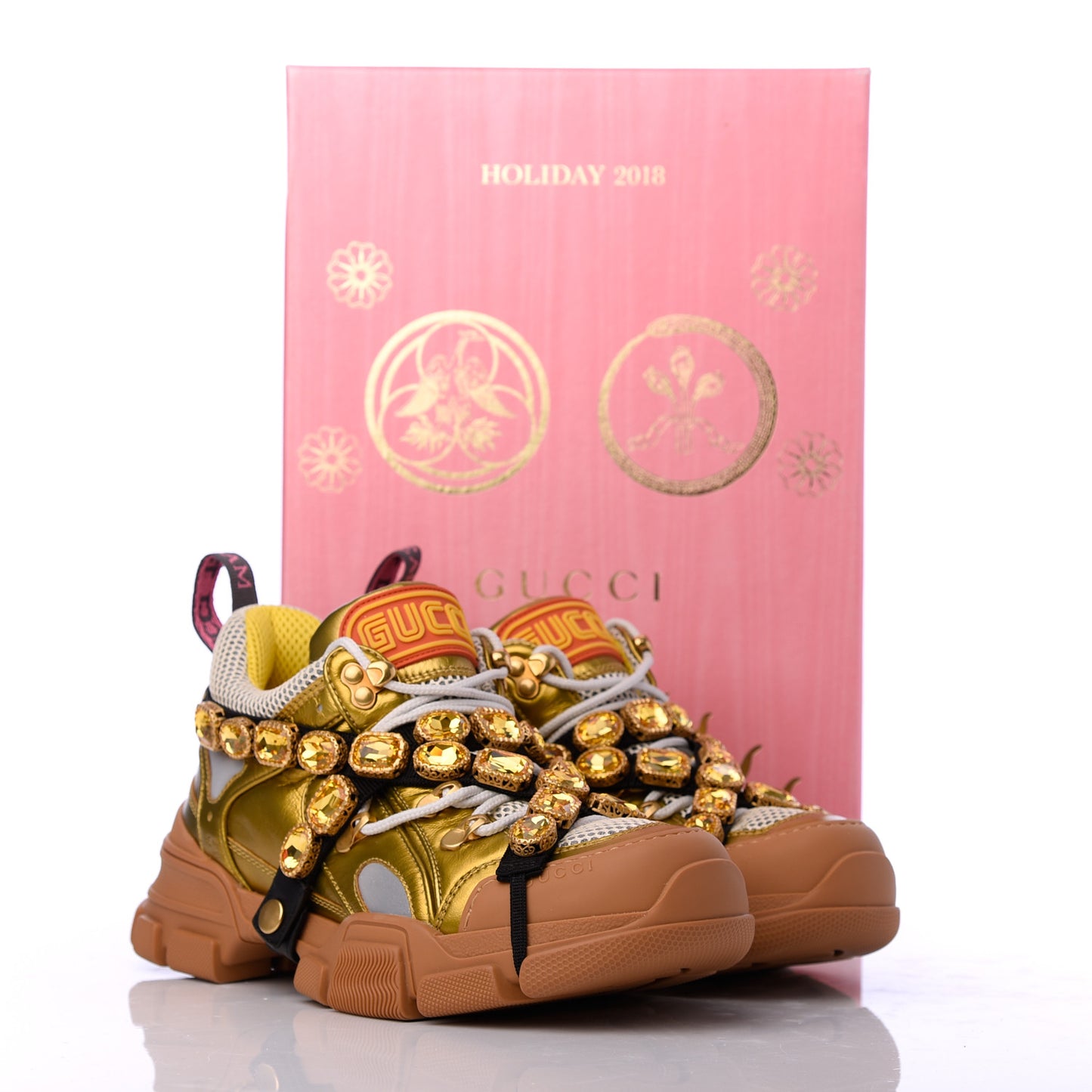 X SEGA Metallic Calfskin Mesh Removable Crystals Womens Flashtrek Sneakers 39 Oro Vecchio Mystic White Silver