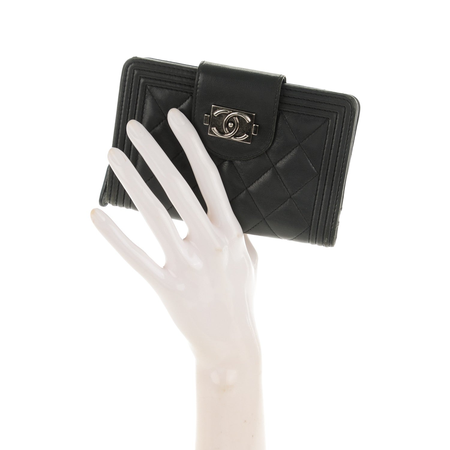 Chanel Lambskin Quilted Boy Large Zip Pocket Wallet Dark Grey 2 of 8