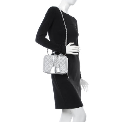 Chanel Metallic Caviar Quilted Medium CC Filigree Vanity Case Silver 2 of 8