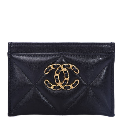 Chanel Shiny Goatskin Quilted Chanel 19 Card Holder Black 1 of 9