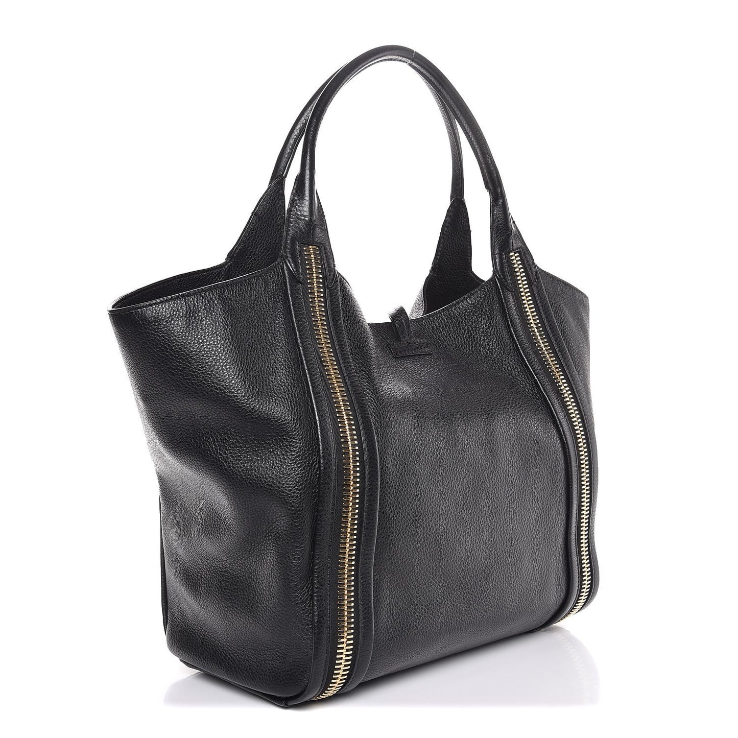Grained Calfskin Amber Double-Zip Tote Black