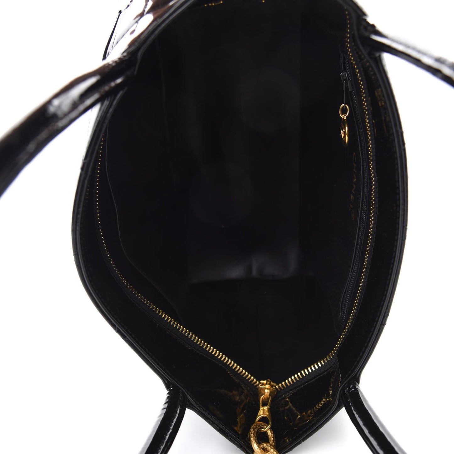 Patent Quilted Medallion Tote Black