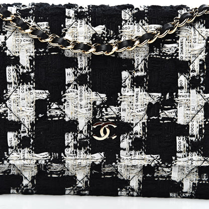 Chanel Tweed Quilted Wallet On Chain WOC Black Ecru White 10 of 11