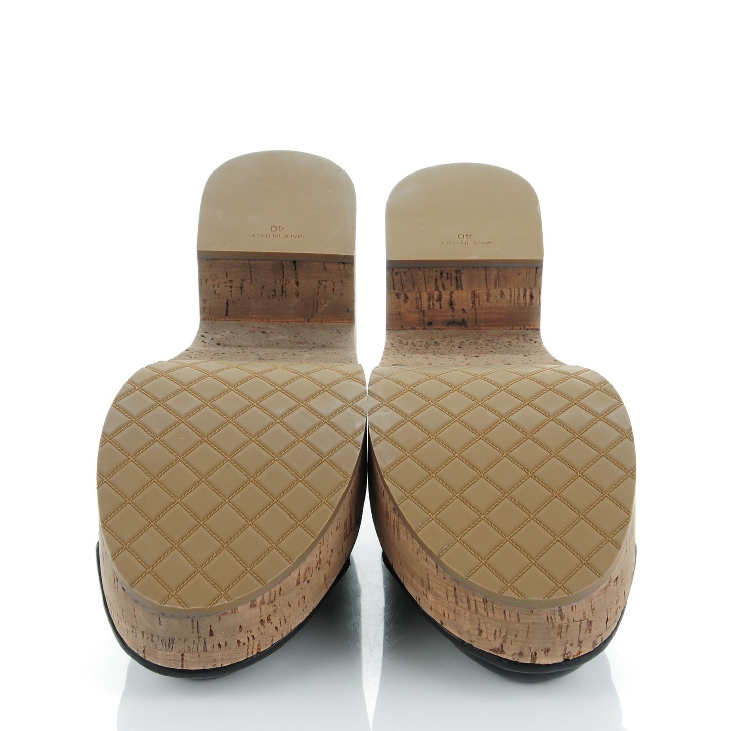 Glazed Calfskin Cork Cap Toe Platform Mules 40 Brown Black