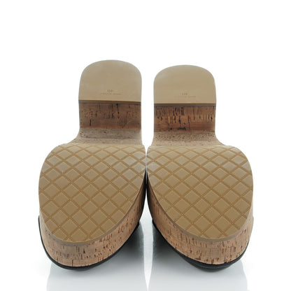 Chanel Glazed Calfskin Cork Cap Toe Platform Mules 40 Brown Black 5 of 9