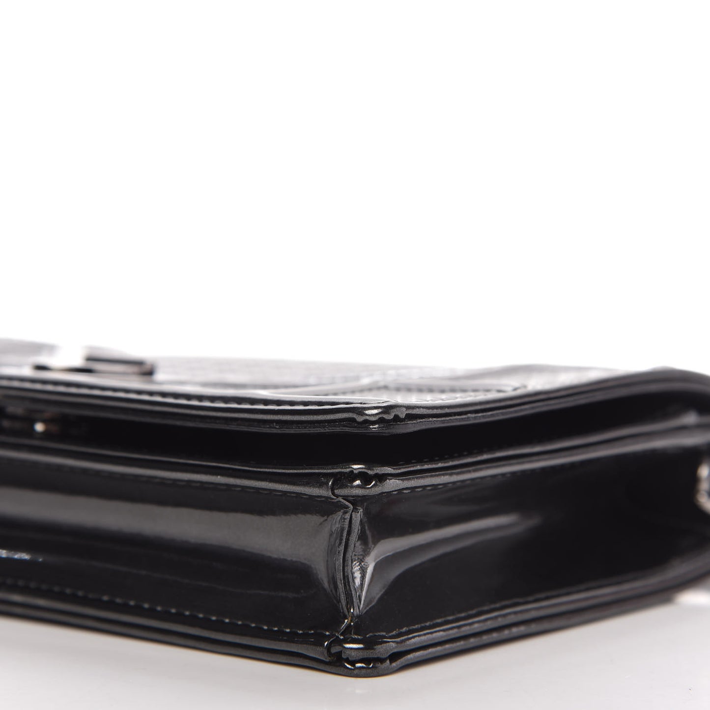 Metallic Patent Micro-Cannage Diorama Wallet on Chain Pouch Onyx Black