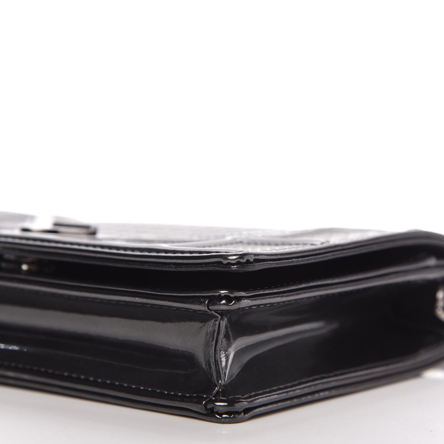 Christian Dior Metallic Patent Micro-Cannage Diorama Wallet on Chain Pouch Onyx Black 7 of 9