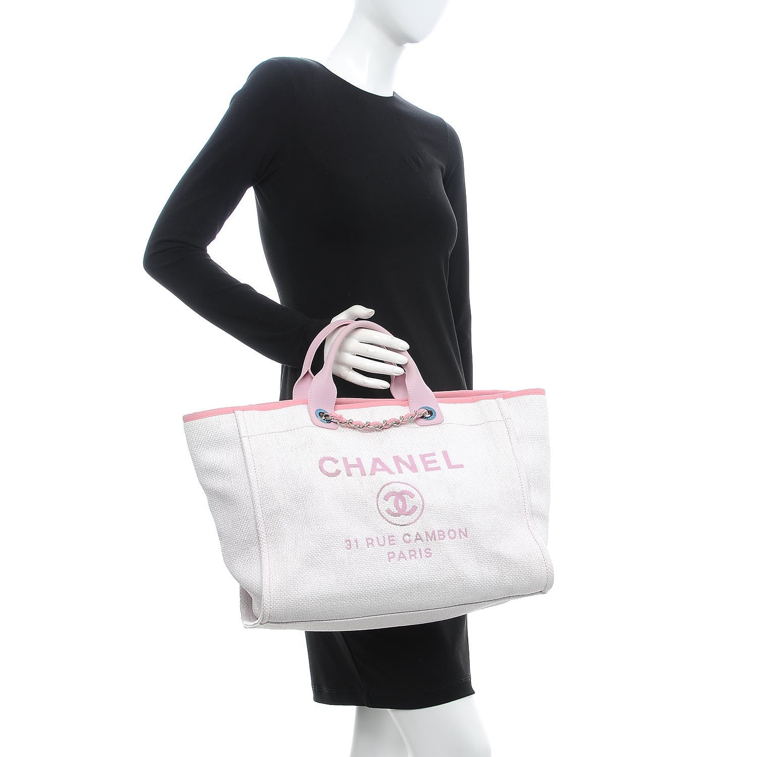 Chanel Woven Straw Raffia Large Deauville Tote Pink 3 of 17