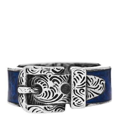 Gucci Sterling Silver Enamel Buckle Ring 60 9 Blue 3 of 4