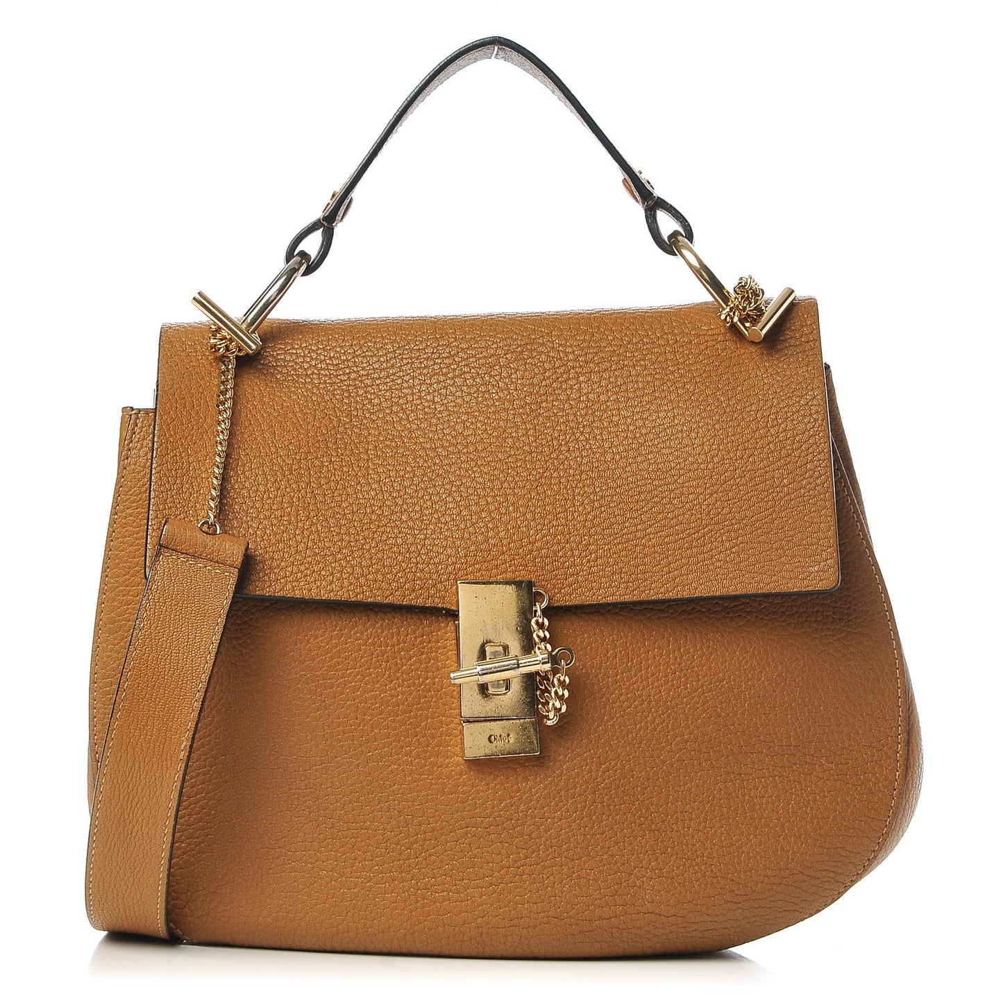 Grained Lambskin Large Drew Shoulder Bag Caramel