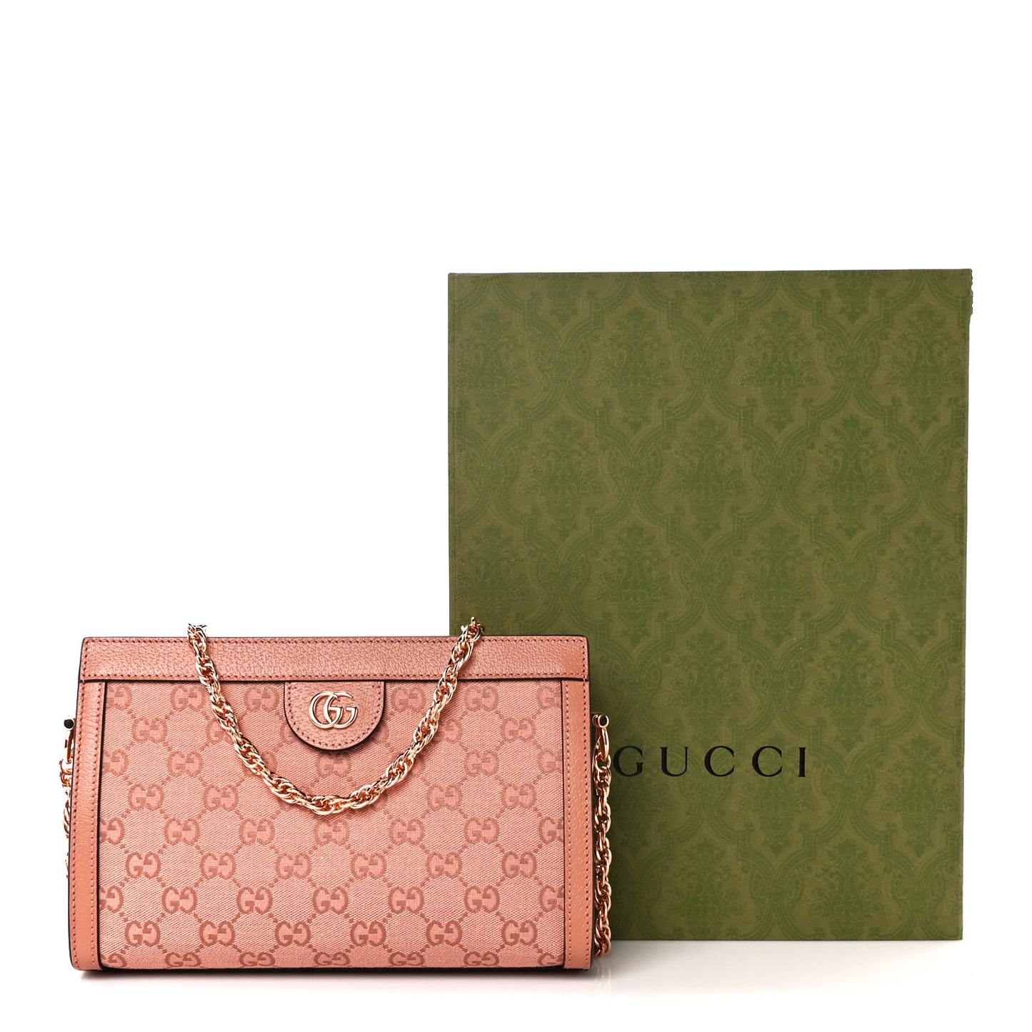 Monogram Textured Dollar Calfskin Small Ophidia Chain Shoulder Bag Cloche Rose Pink