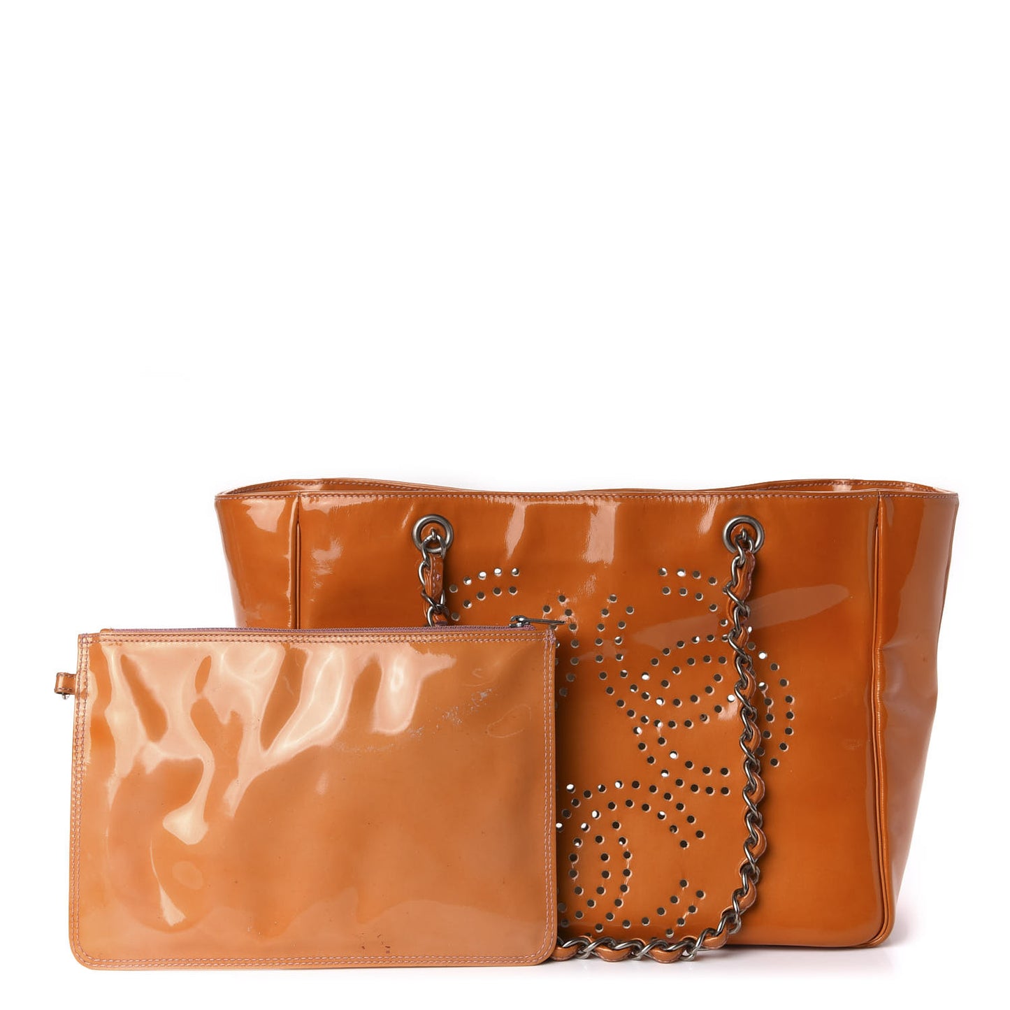 Patent Perforated CC Shopping Tote Orange