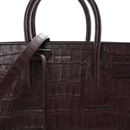 Saint Laurent Calfskin Crocodile Embossed Small Sac De Jour Amarena 7 of 9
