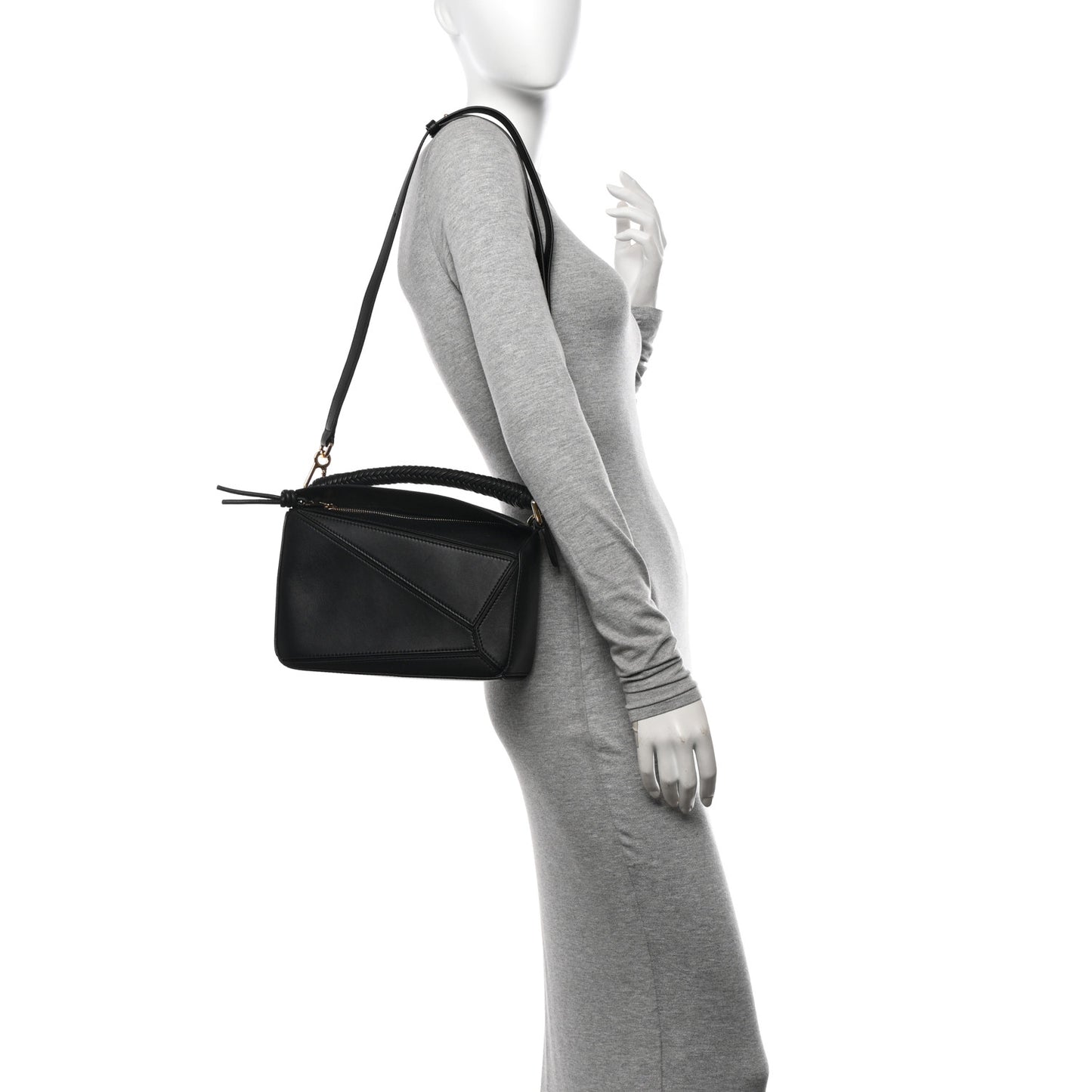 Calfskin Small Woven Puzzle Bag Black